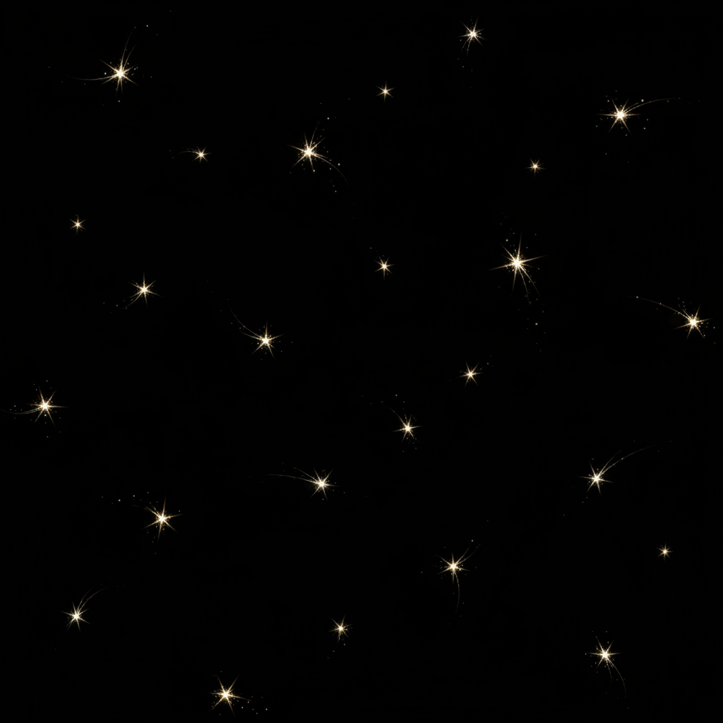 A black background filled with scattered glowing gold starbursts of varying sizes.